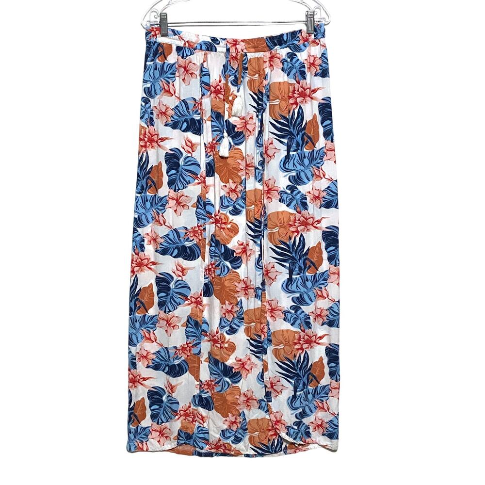 Roxy She Cares Floral Skirt L Side Slits Beach Tropical Boho Resortwear Hawaiian